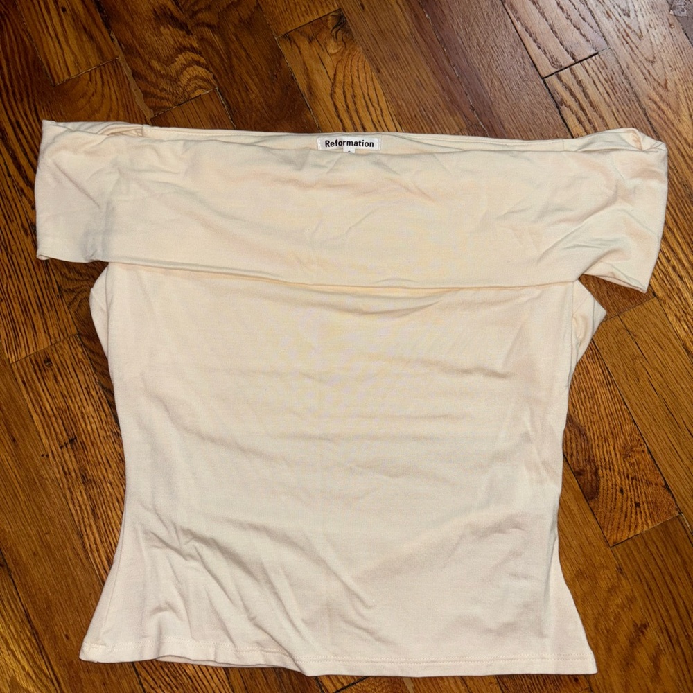 Reformation Cream Off-Shoulder Blouse